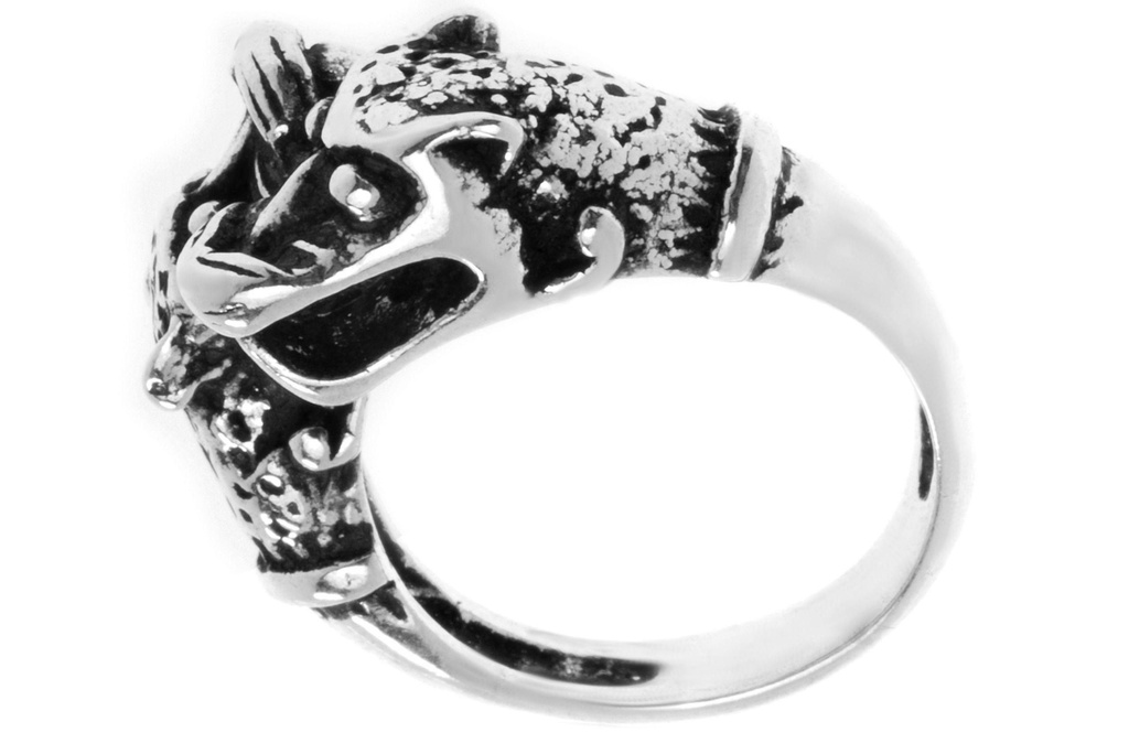 FENJA Ring aus Silber – Wikingerring mit zwei Wolfsköpfen Odins Tiere 1,2 cm breit