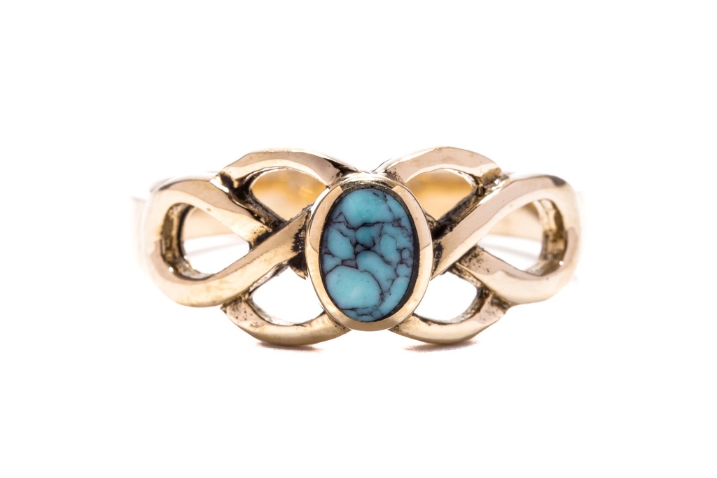 Keltischer Damenring BRIGANTIA aus Bronze – 8 mm Celtic-Knoten mit Türkisstein