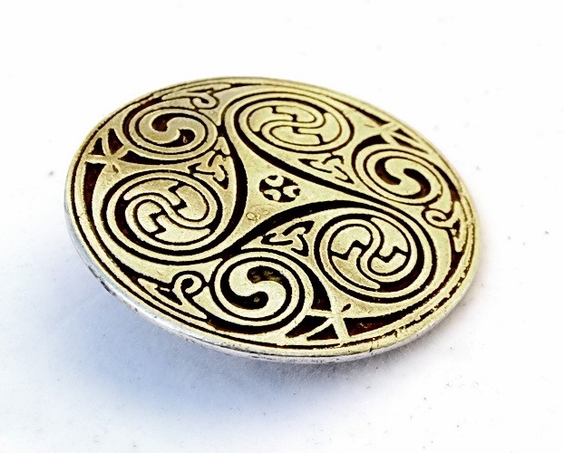 [08 Ce-4 Triskele.me] Keltische Triskele – Zierniete / XXL – Spiralwirbel-Motiv aus der keltischen Tradition (bronze)