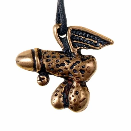 [00 Phallus-Amu 2-si] Phallus-Amulett geflügelt - Anhänger Schmuck Mittelalter Larp (silber)