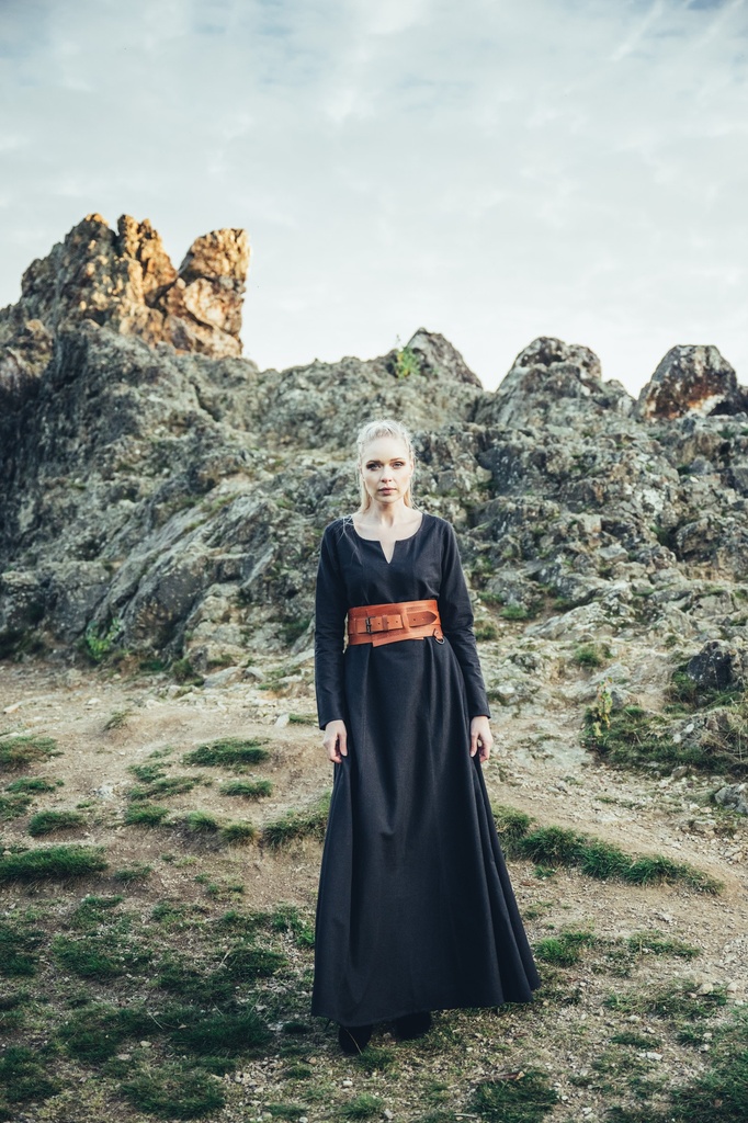 [4899s] Unterkleid "Silke" schwarz langarm bodenlang 100% Baumwolle  (XS)