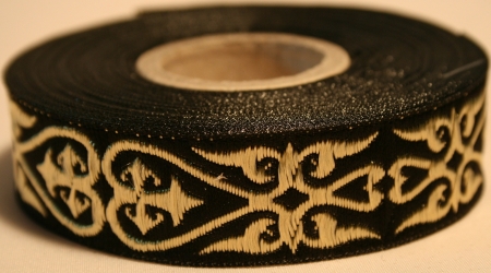 Borte Herzen in Schwarz-Gold, 19 mm- Webborte zur Verzierung mittelalterlicher Kostüme und Larp Gewandungen