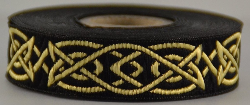 [4466] Borte Keltisch 4 in Schwarz-Gold, 19 mm- Webborte zur Verzierung mittelalterlicher Kostüme und Larp Gewandungen