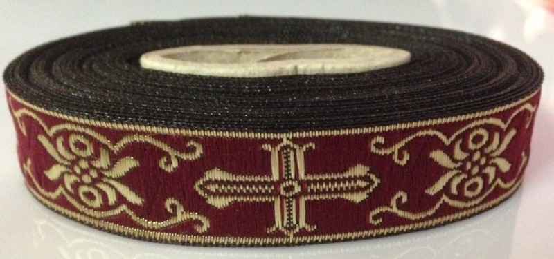 Borte Kreuze 2 in Bordeaux-Gold, 19 mm- Webborte zur Verzierung mittelalterlicher Kostüme und Larp Gewandungen