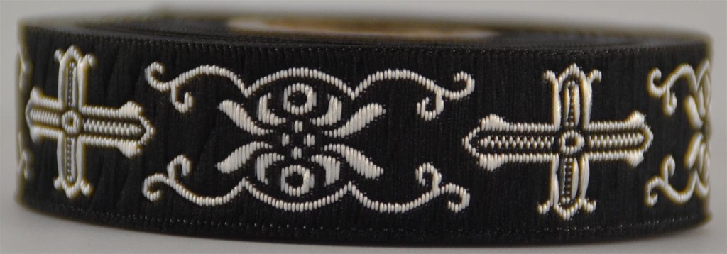 Borte Kreuze 2 in Schwarz-Silber, 19 mm- Webborte zur Verzierung mittelalterlicher Kostüme und Larp Gewandungen