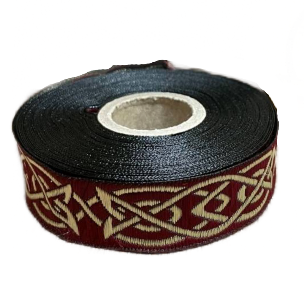 Borte Keltisch 4 in Bordeaux-Gold, 19 mm- Webborte zur Verzierung mittelalterlicher Kostüme und Larp Gewandungen