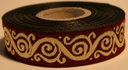 Borte Schnörkel 2 in Bordeaux-Gold, 19 mm- Webborte zur Verzierung mittelalterlicher Kostüme und Larp Gewandungen