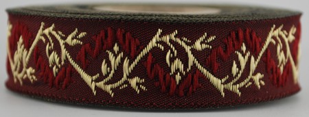 Borte Blumenranke in Bordeaux-Gold, 19 mm- Webborte zur Verzierung mittelalterlicher Kostüme und Larp Gewandungen