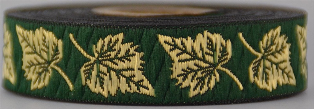 Borte Blätter in Grasgrün-Gold, 19 mm- Webborte zur Verzierung mittelalterlicher Kostüme und Larp Gewandungen