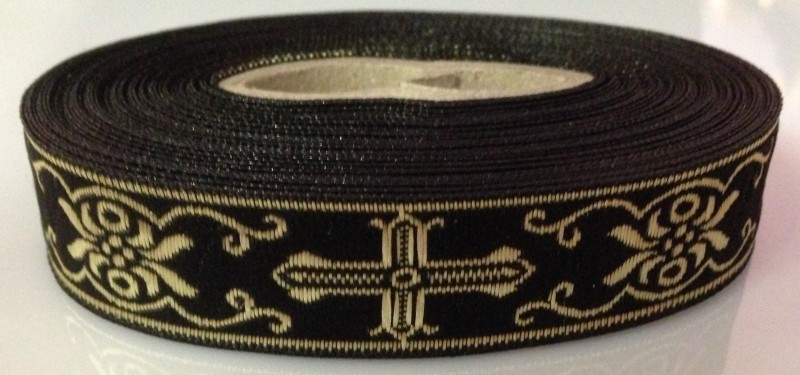 Borte Kreuze 2 in Schwarz-Gold, 19 mm- Webborte zur Verzierung mittelalterlicher Kostüme und Larp Gewandungen