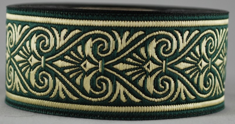 Borte Herzen2  in Grün-Gold 33 mm- 10 m - Webborte zur Verzierung mittelalterlicher Kostüme und Larp Gewandungen