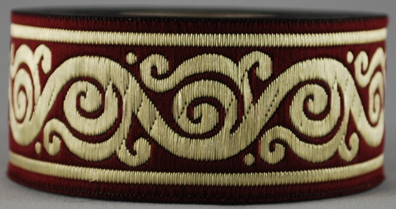 [33021-brdx] Borte Schnörkel 2 in Bordeaux-Gold, 33 mm- 10 m - Webborte zur Verzierung mittelalterlicher Kostüme und Larp Gewandungen