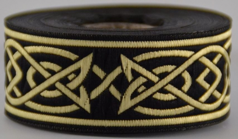Borte Keltisch 4 in Schwarz-Gold, 33 mm- 10 m - Webborte zur Verzierung mittelalterlicher Kostüme und Larp Gewandungen