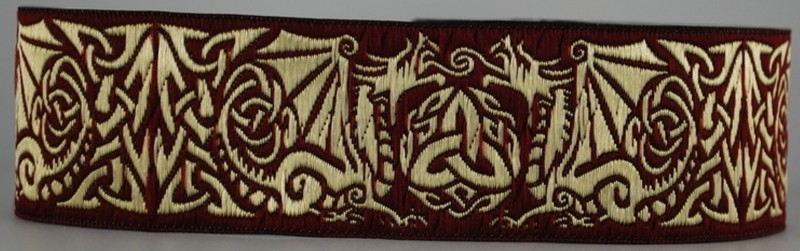 Borte Drache in Bordeaux-Gold, 33 mm- 10 m - Webborte zur Verzierung mittelalterlicher Kostüme und Larp Gewandungen