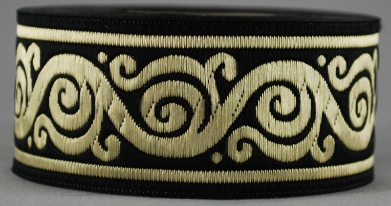 Borte Schnörkel 2 in Schwarz-Gold  33 mm- 10 m - Webborte zur Verzierung mittelalterlicher Kostüme und Larp Gewandungen