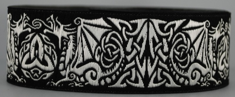 [33302-schwslb] Borte Drache in Schwarz-Silber, 33 mm- 10 m - Webborte zur Verzierung mittelalterlicher Kostüme und Larp Gewandungen