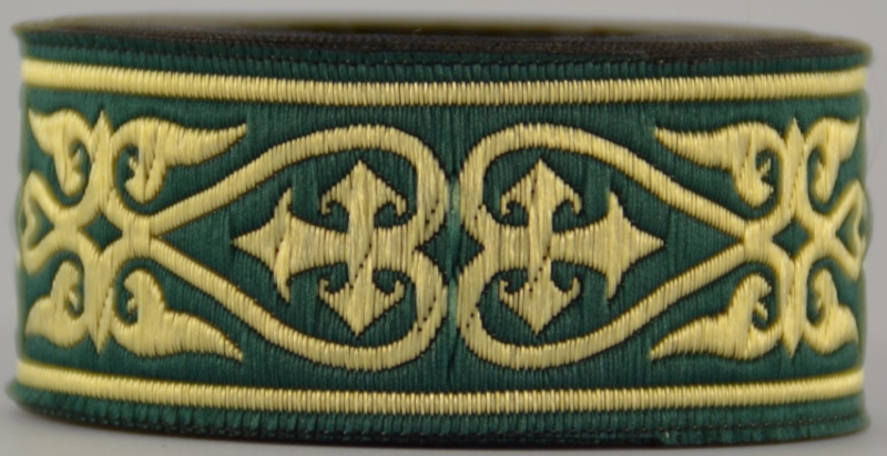 Borte Herzen in Grün-Gold 33 mm- 10 m - Webborte zur Verzierung mittelalterlicher Kostüme und Larp Gewandungen