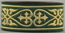 Borte Herzen in Grün-Gold 33 mm- 10 m - Webborte zur Verzierung mittelalterlicher Kostüme und Larp Gewandungen