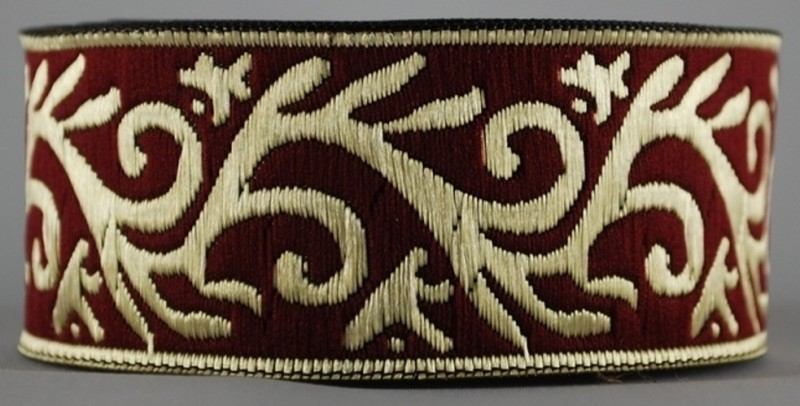 Borte Ranke in Bordeaux-Gold, 33 mm- 10 m - Webborte zur Verzierung mittelalterlicher Kostüme und Larp Gewandungen