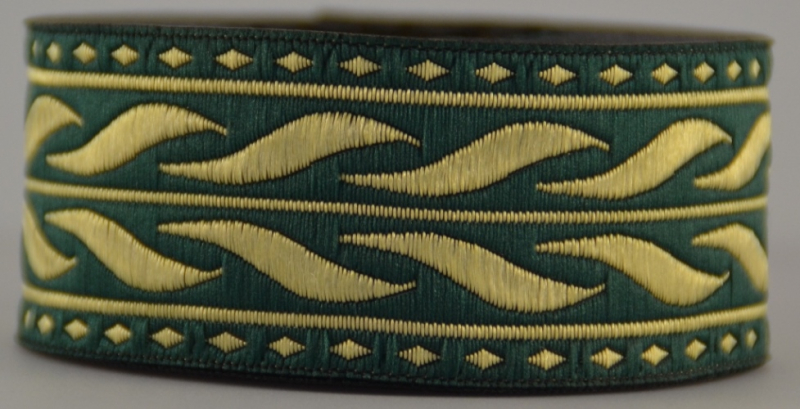 Borte Ähre  in Grasgrün-Gold, 33 mm- 10 m - Webborte zur Verzierung mittelalterlicher Kostüme und Larp Gewandungen