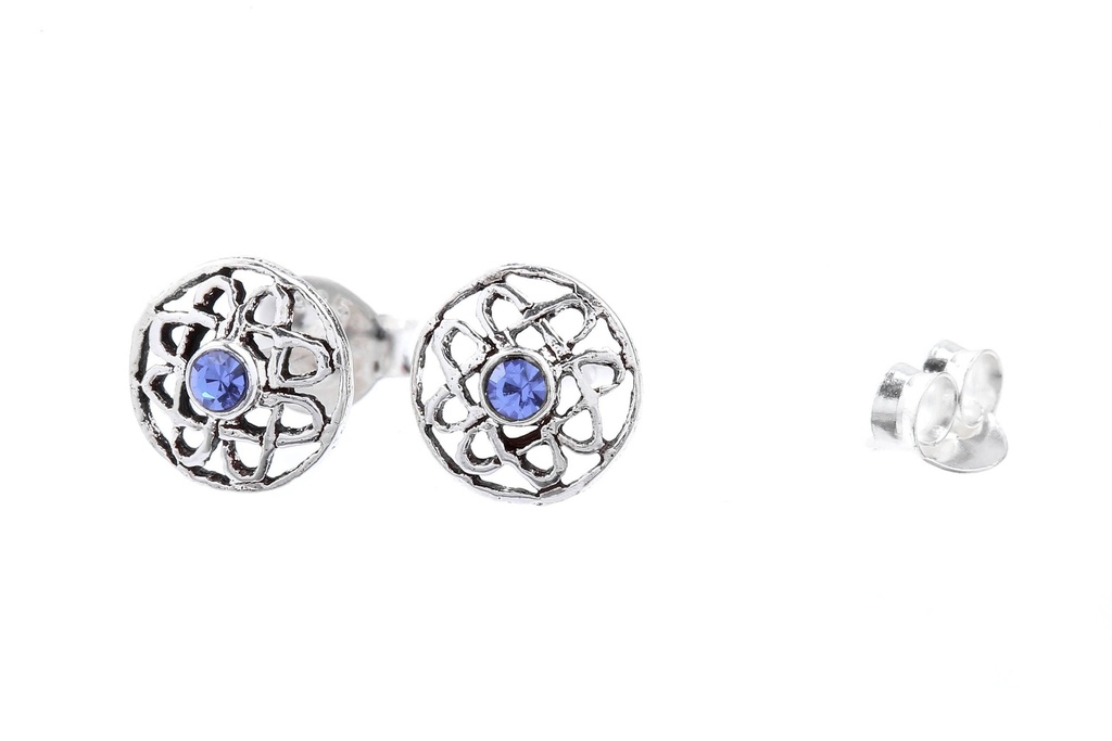 Ohrstecker Ranya aus Silber – Keltische Lebensblume Ohrringe 925er mit blauem Kristall 7 mm