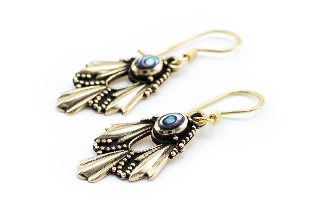 [Ohb535-2] Schmuck Ohrhänger Arwina Pauamuschel 4 cm – Bronze – Bohemian Ohrringe mit schillerndem Muschelstein