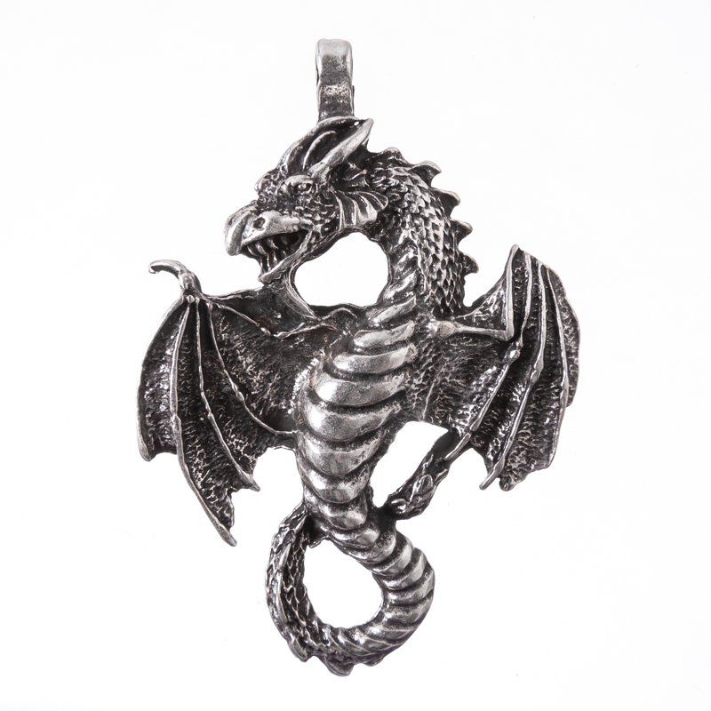 Anhänger Nordischer Drache – Silberfarbener Drachenschmuck im Wikingerstil 58 mm