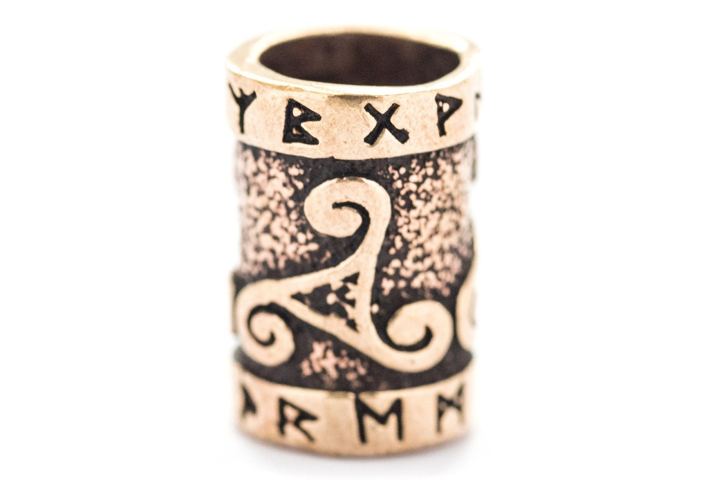 [apb50] Wikinger Perle "Dwarven Might" aus Bronze – Bart- & Haarperle mit Runen & Triskele 1,5 cm