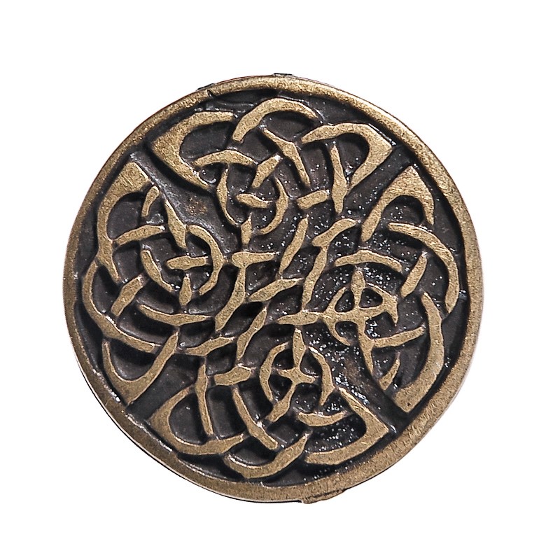[N-119-21] Celtic Knot 2 Zierbeschlag in Altmessing – Runder keltischer Knoten Ø 25 mm