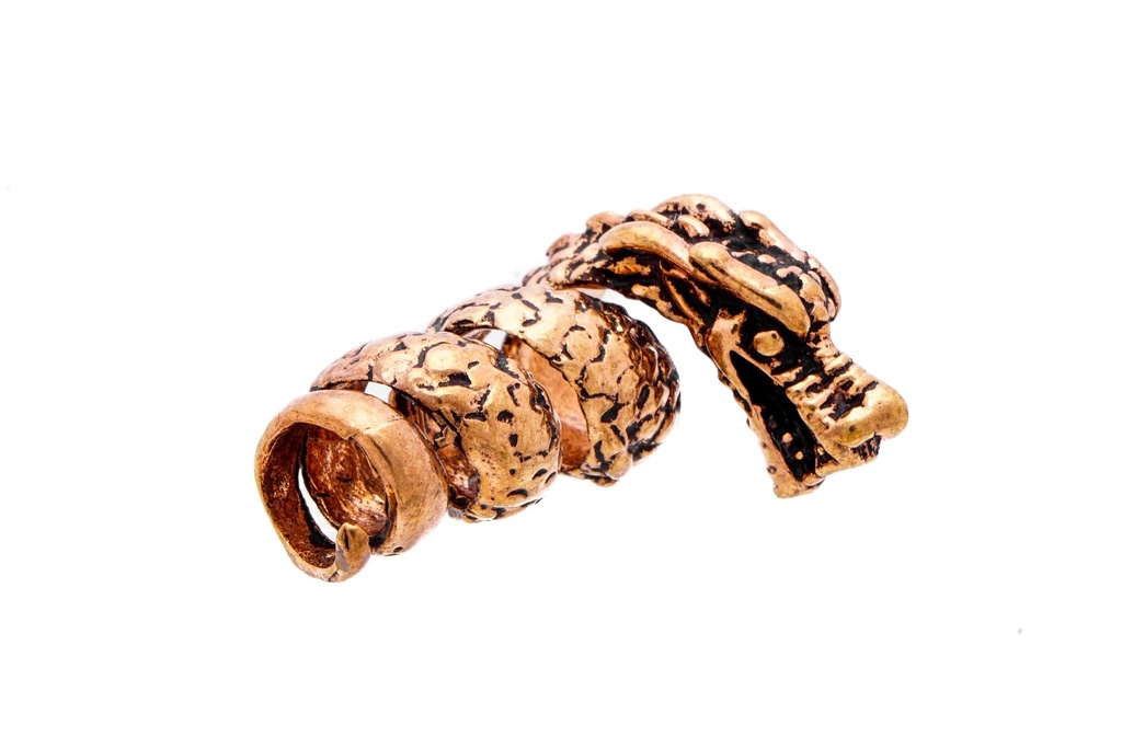 Wikinger Bartperle Drache aus Bronze – Haarperle für Bart & Zöpfe 2 cm