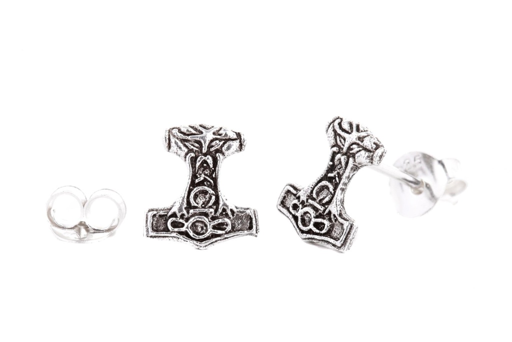 Ohrstecker Torsas Thorshammer aus 925 Silber – Kleiner Mjölnir Ohrschmuck 9 mm