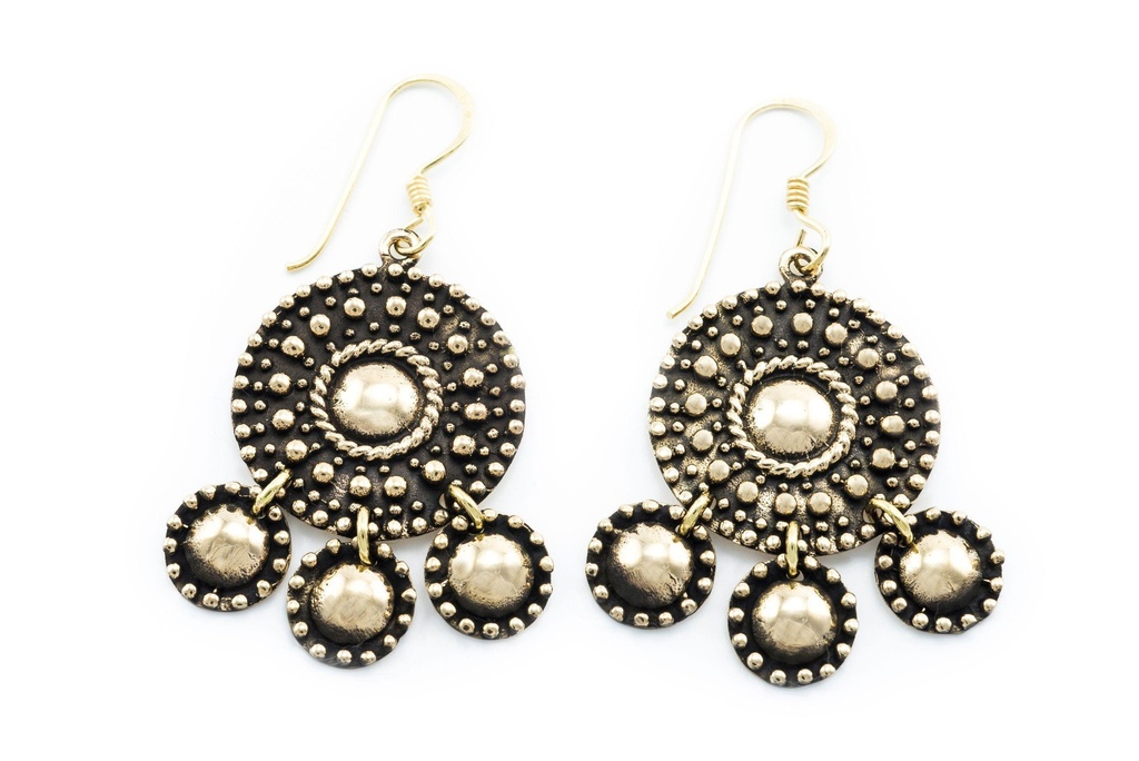 [ohb543] NORDSONNE Ohrringe aus Bronze – Beweglicher Wikinger Ohrschmuck mit Sonnenrad 4,9 cm