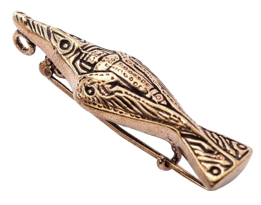 [fb83] Wikinger Fibel „Munin – Odins Rabe“ aus Bronze – Brosche 4,8 cm nordisches Tierornament