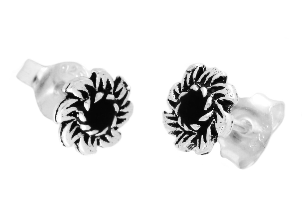 Ohrstecker „Anila – Blume mit Onyx“ aus 925er Silber – Blütenohrstecker 6 mm