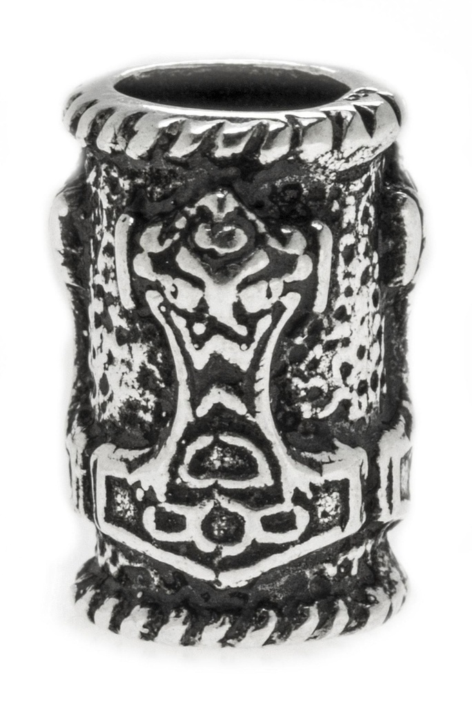 ARVÍR Bartperle aus Silber – Wikinger Schmuckperle mit Thorshammer 1,4 cm