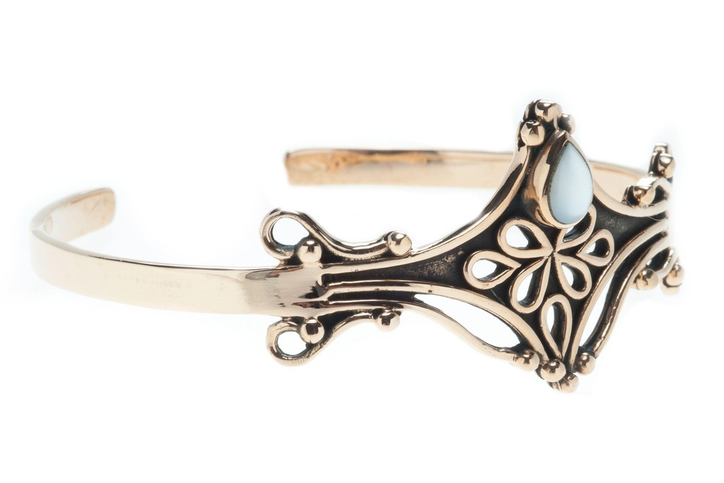 Mittelalter Armreif NALIA aus Bronze mit Perlmutt – Ornament Frauen Reif Ø 6,2 cm