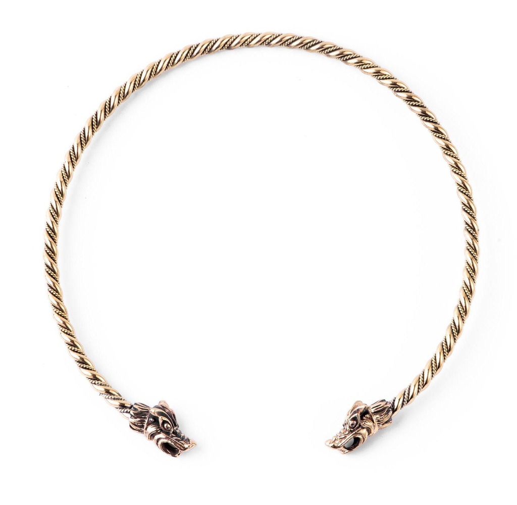 Halsreif Roya Torques aus Bronze – Wikinger Frauen Halsschmuck Ø 14,3 cm mit Tierköpfen