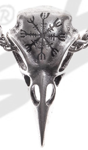 Anhänger Rabenschädel mit Aegishjalmur – Silberfarbener Wikinger-Schmuck aus ZAMAK, nickelfrei