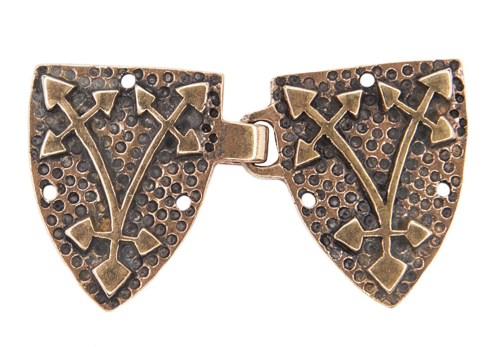 Mittelalter Mantelschließe „Arthus – Ritterwappen“ aus Bronze – Broschenset 4,3 cm