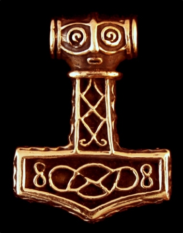 Thorshammer Mjölnir Anhänger 'Mjölnir Wikingermuster' aus Bronze - Mittelalter, Larp, Reenactment Schmuck