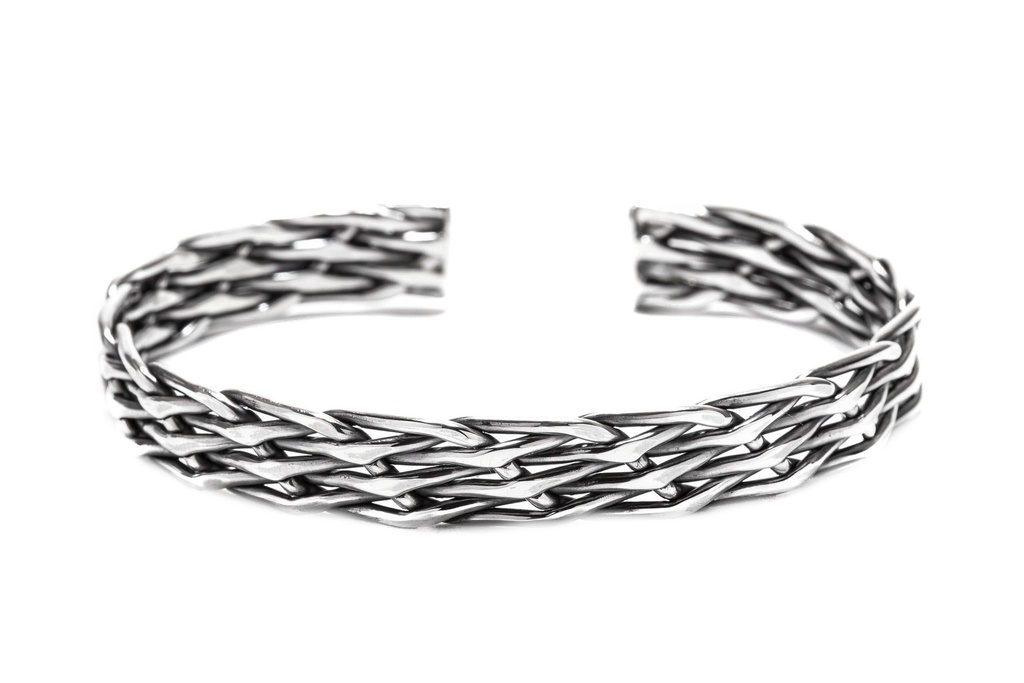 [arm12] NORDGARD Armreif aus Silber – Wikinger Flechtarmband Ø 5,8 cm im Runenstil