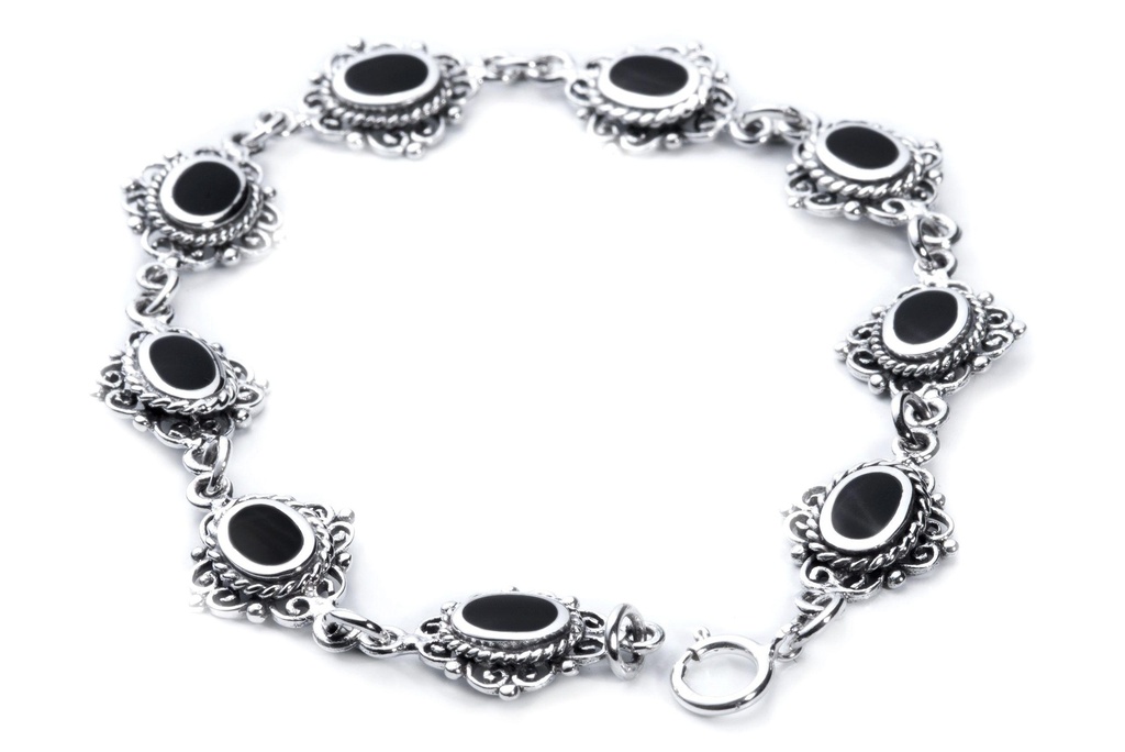 [ark20] MÉDIÉVALE Armkette aus Silber mit Onyx – Mittelalter Gothic Armband 19 cm