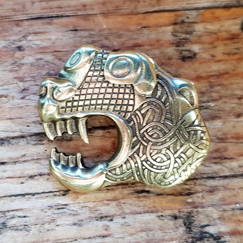 [N-316L-2] Zierbeschlag „Oseberg-Drache“ – Messingfarbener Drachenkopf nach links blickend