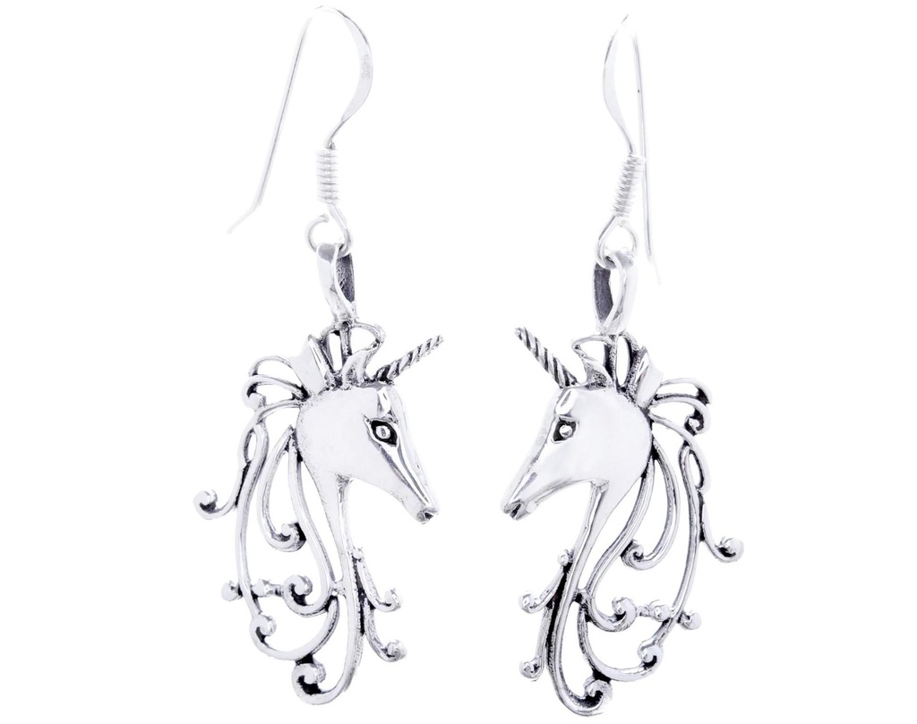 [Oh29-2] Schmuck Ohrhänger Nima Einhörner 4,5 cm – Silber 925 – Magische Ohrringe für Fantasy-Fans