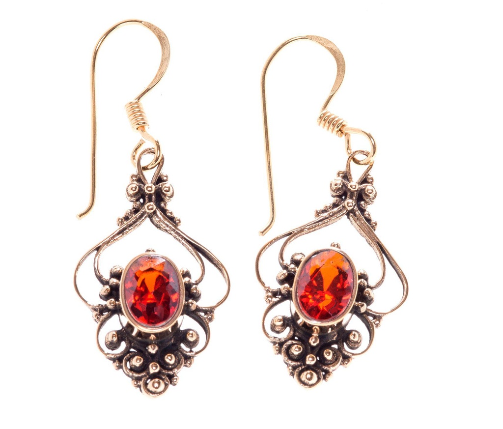 [ohb520] SALIA Ohrringe aus Bronze mit rotem Kristall – Boho Ohrhänger 3,9 cm