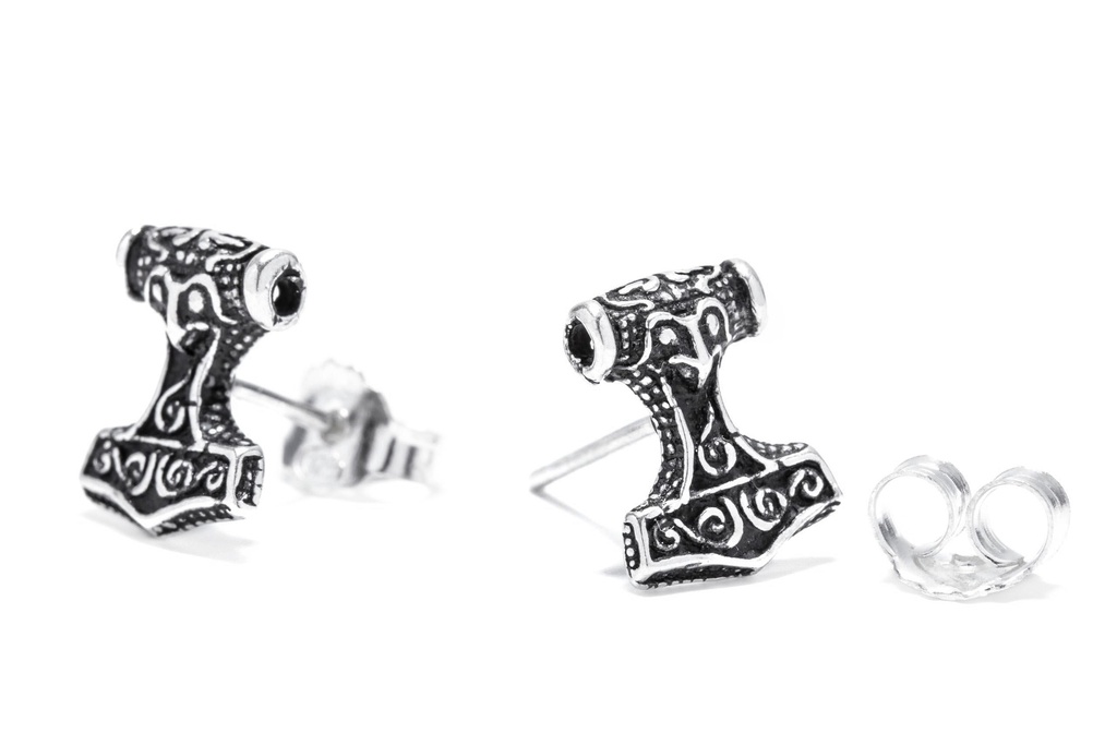 Ohrstecker Thori Thorshammer aus 925 Silber – Kleiner Mjölnir Ohrschmuck 1 cm