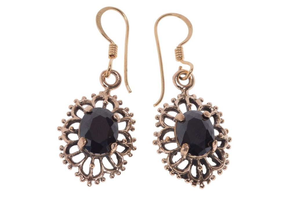 [Ohb511-2] Schmuck Ohrhänger Diana Schwarzer Kristall 3,7 cm – Bronze – Antike Ohrringe mit römischer Ornamentik