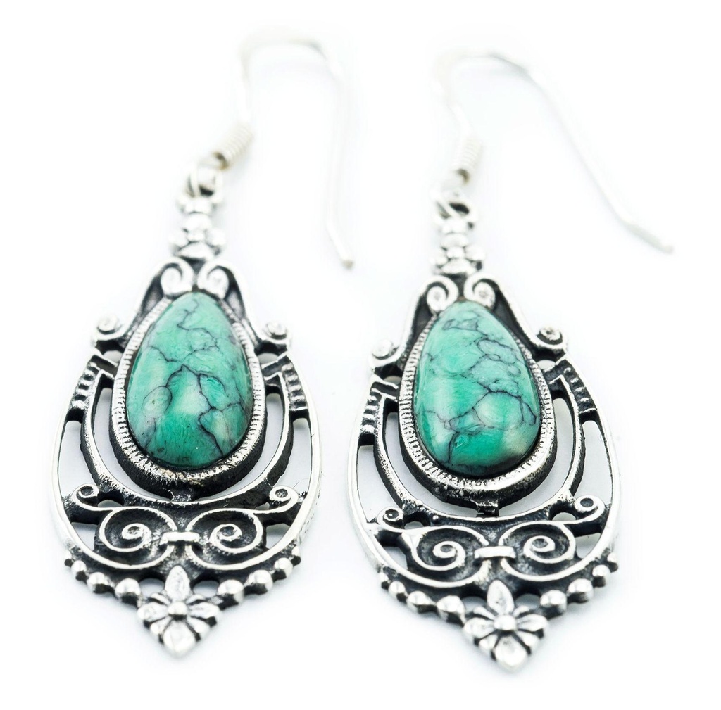 [oh124] SUADRA Ohrringe aus Silber mit Türkis – Große Boho Damenohrringe 5 cm