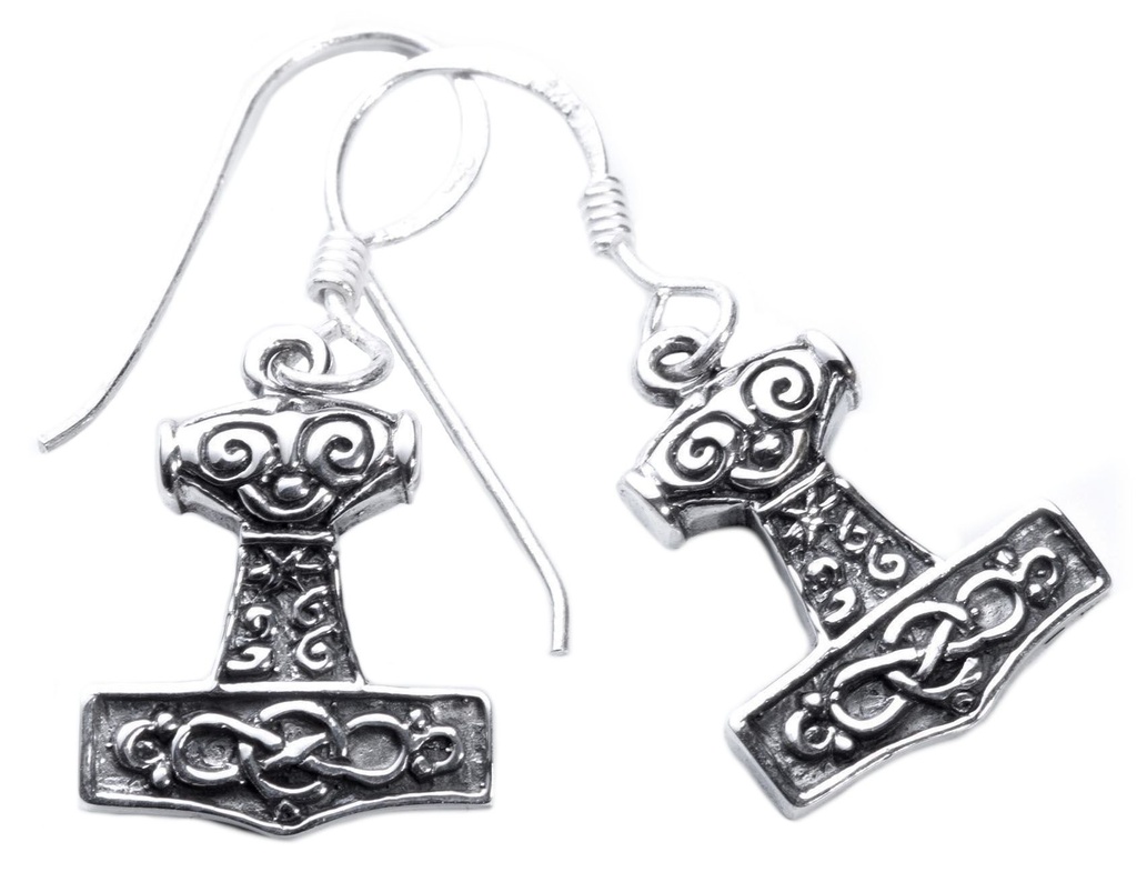 [oh69] Ohrhänger Mjölnir Thorshammer aus 925 Silber – Kleiner Wikinger Ohrschmuck 1,6 cm