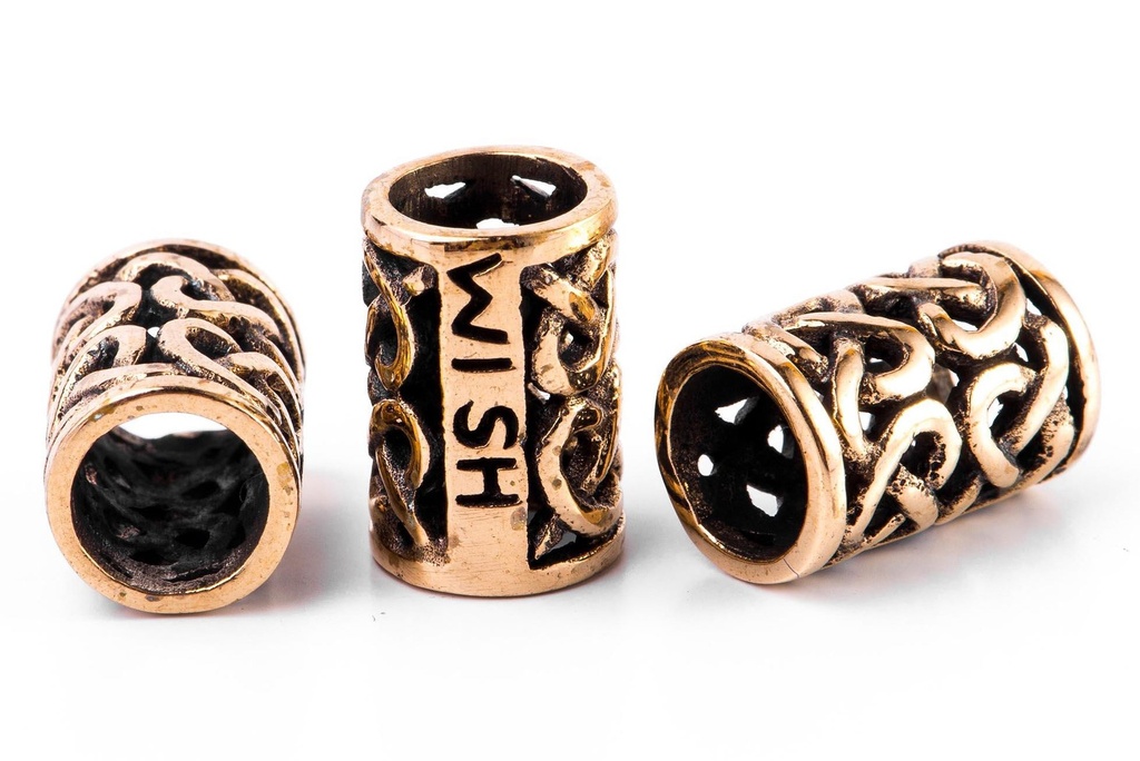 Keltische Wunschperle NIDI aus Bronze – 12 mm Haar- & Bartschmuck mit Gravur „Wish“